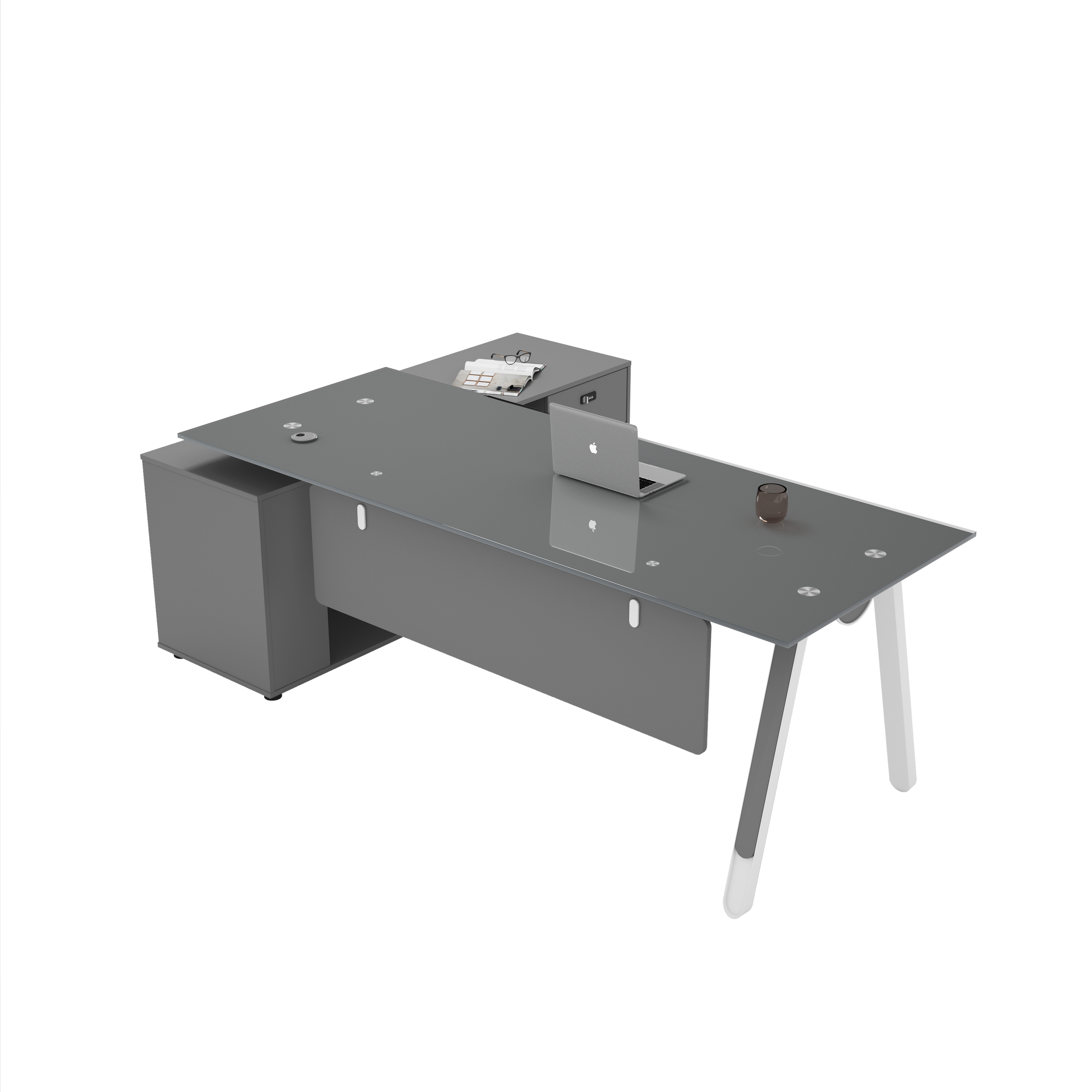Escritorio SIT tipo L base metálica, mesa auxiliar melamina color blanco y gris 160 x 80 x 75 cm SIT-D635WG16 / 180 x 80 x 75 cm SIT-D635WG18 / 200 x 80 x 75 cm SIT-D635WG20