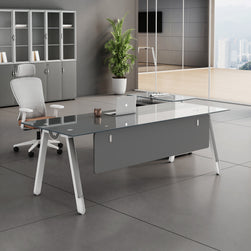 Escritorio SIT tipo L base metálica, mesa auxiliar melamina color blanco y gris 160 x 80 x 75 cm SIT-D635WG16 / 180 x 80 x 75 cm SIT-D635WG18 / 200 x 80 x 75 cm SIT-D635WG20