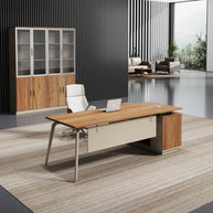 Escritorio SIT tipo L base metálica, mesa auxiliar melamina nogal con medidas 160 W x 80 D x 75 H cm / SIT-D535WAL