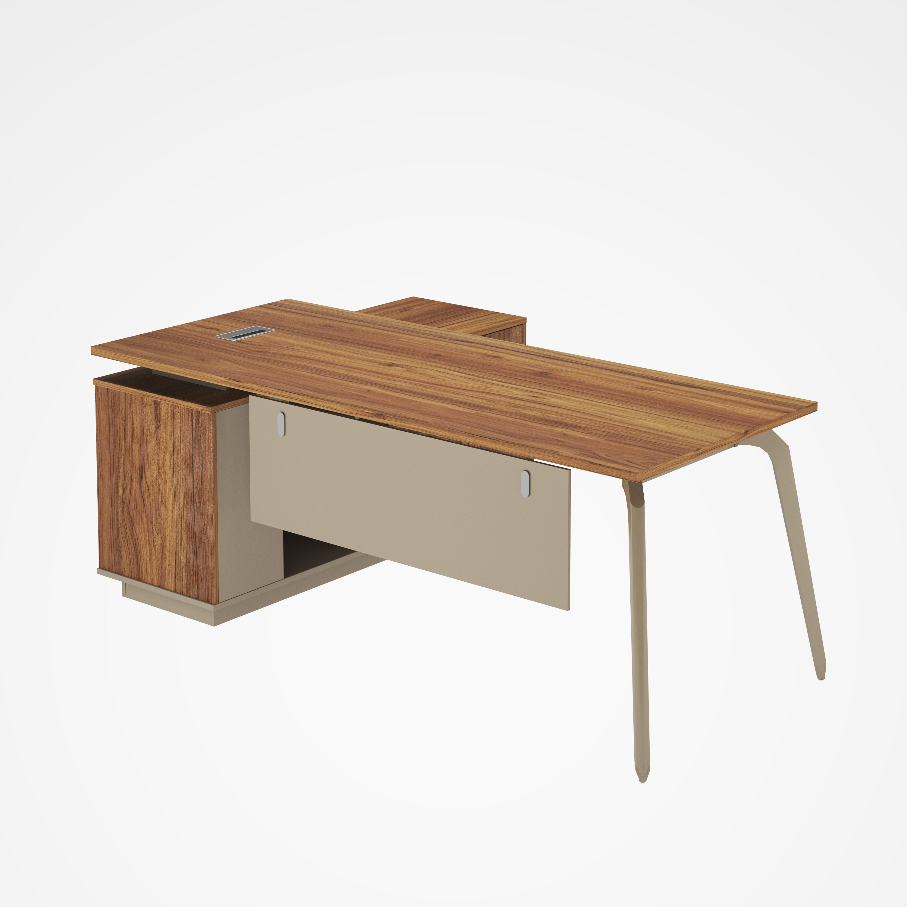 Escritorio SIT tipo L base metálica, mesa auxiliar melamina nogal con medidas 160 W x 80 D x 75 H cm / SIT-D535WAL
