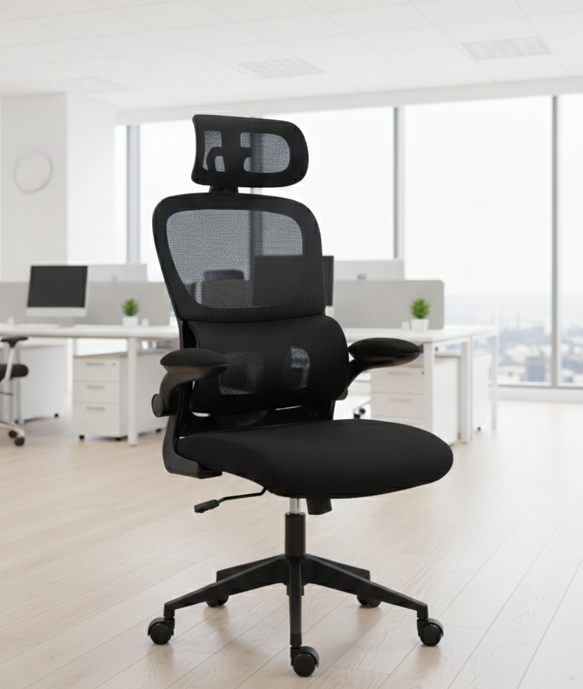 Silla de malla Sit, con respaldo alto y reposacabezas ajustable, respaldo de nylon color negro y gris SIT-M380BK / SIT-M380GY