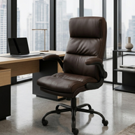 Silla SIT ejecutiva con respaldo alto, mecanismo, reposabrazos, marrón piel sintética. SIT-M650