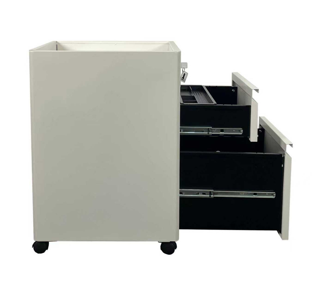 Archivador móvil con bandeja, 3 gavetas, 1 cerradura color gris o negro | IOFF-MCG | IOFF-MCB