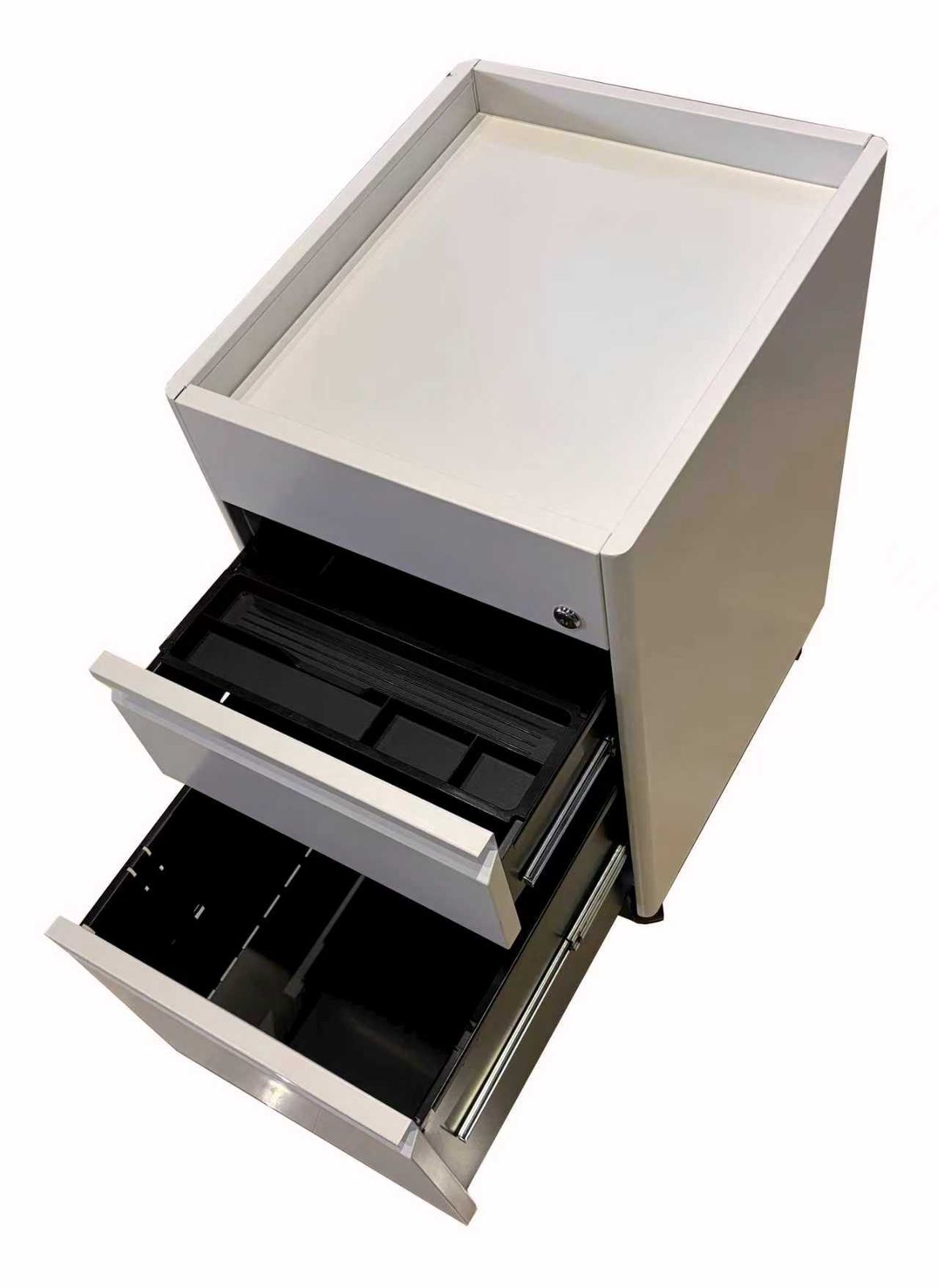 Archivador móvil con bandeja, 3 gavetas, 1 cerradura color gris o negro | IOFF-MCG | IOFF-MCB