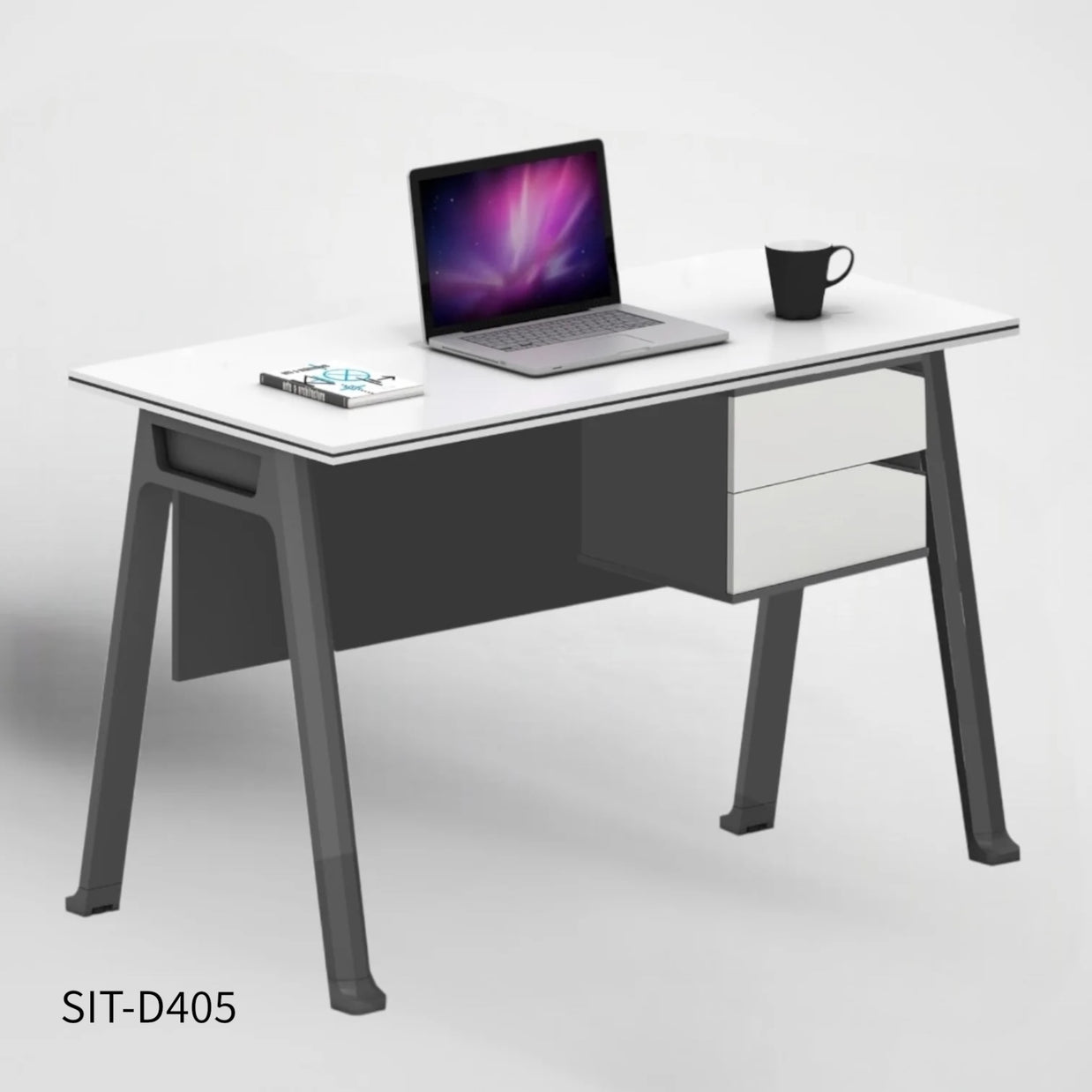 Escritorio de Oficina SIT con 2 Cajones con Cerradura, Panel Color Blanco y Base Color Gris. SIT-D405
