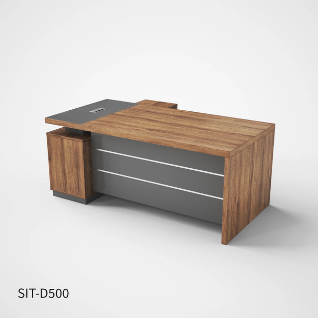 Escritorio de Oficina SIT, Tipo L, 2 puertas con Cerradura, Estantería, Color Madera + Gris Oscuro. SIT-D500