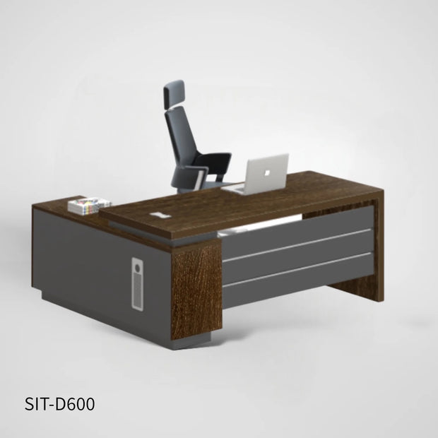 Escritorio de Oficina SIT, Tipo L, Estantería, 3 Gavetas con Cerradura, Color Expresso + Gris Oscuro. SIT-D600