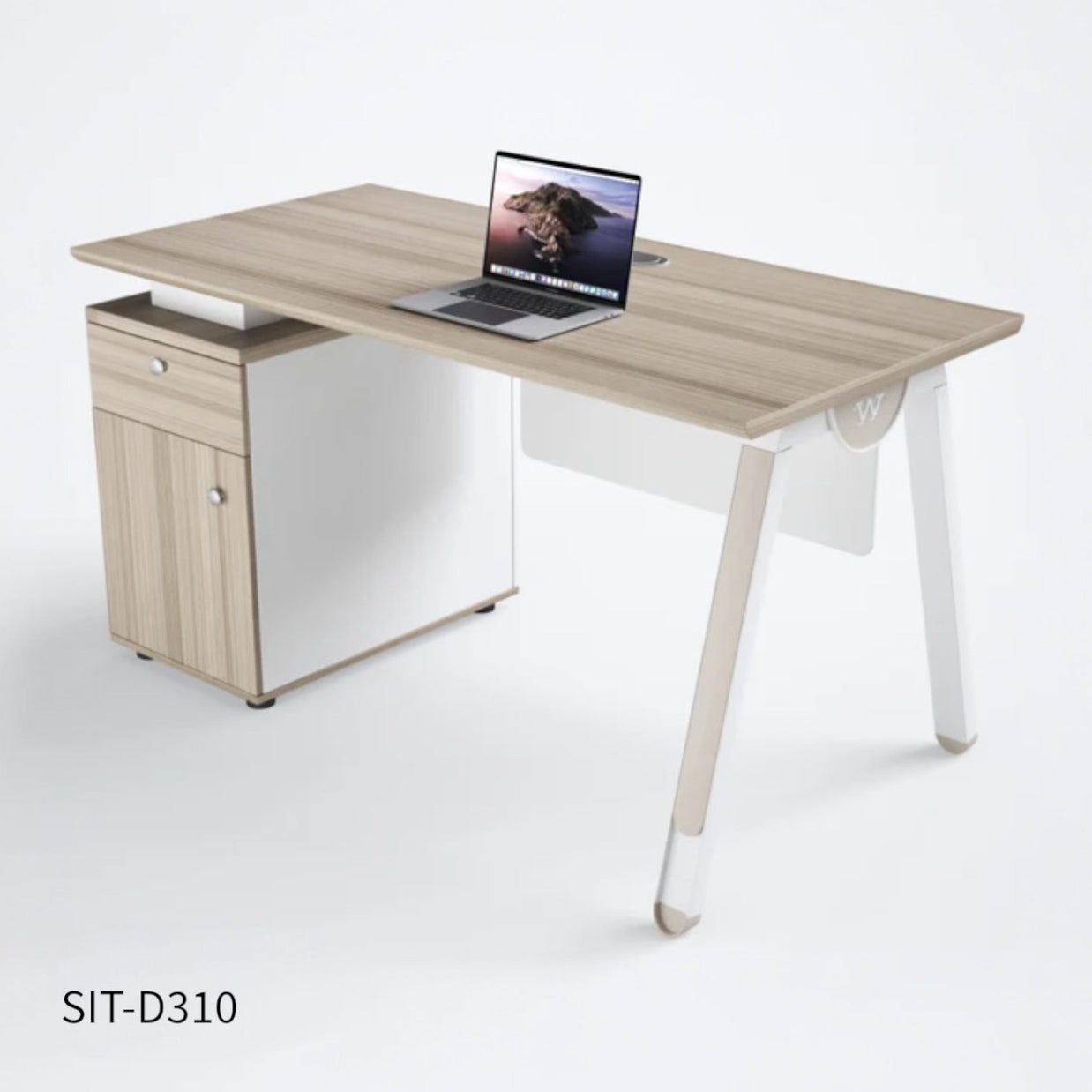 Escritorio de Oficina SIT, base cuadrada, 1 cajón + 1 Almacenamiento. Color Blanco+Beige. SIT-D310