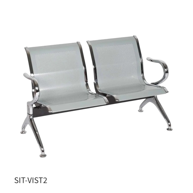 Silla SIT de espera, 2 asientos con brazos, Cromado, Color gris. SIT-VIST2