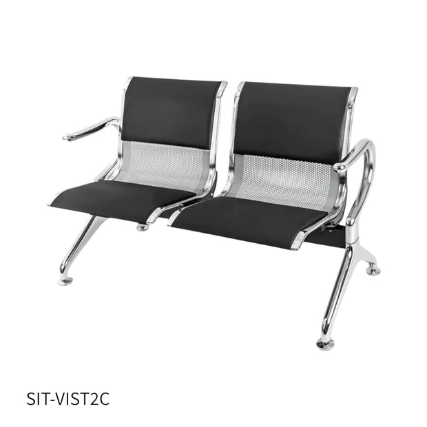 Silla SIT de 2 Asientos con Cojín para sala de Espera con brazo. Color Gris y Negro. SIT-VIST2C