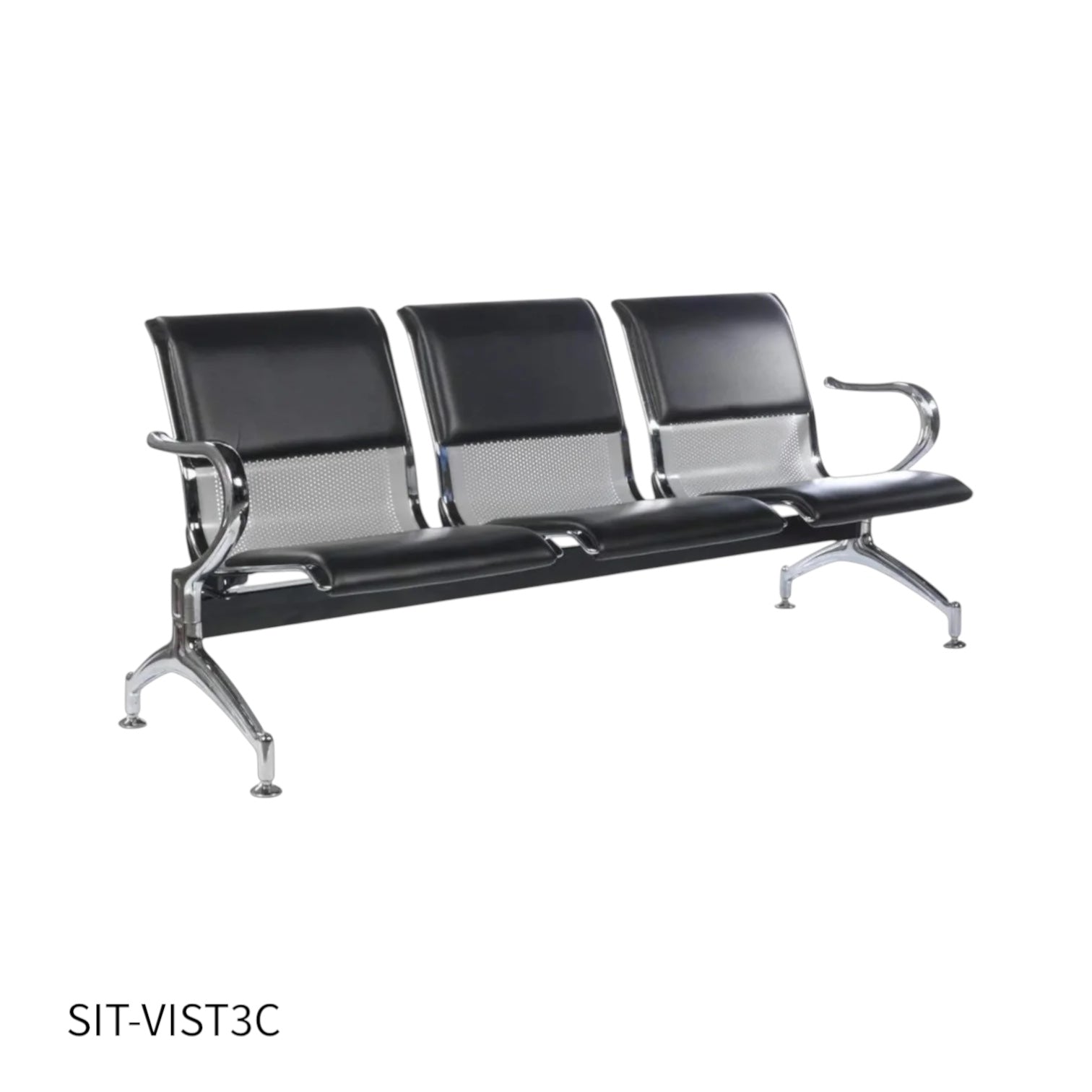 Silla SIT de 3 Asientos con Cojín para sala de Espera con brazo. Color Gris y Negro. SIT-VIST3C