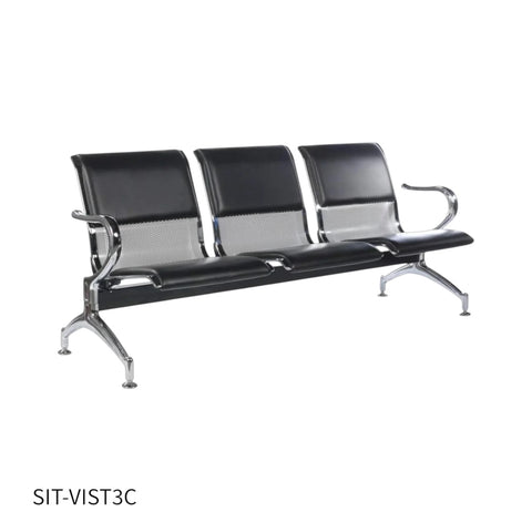 Silla SIT de 3 Asientos con Cojín para sala de Espera con brazo. Color Gris y Negro. SIT-VIST3C