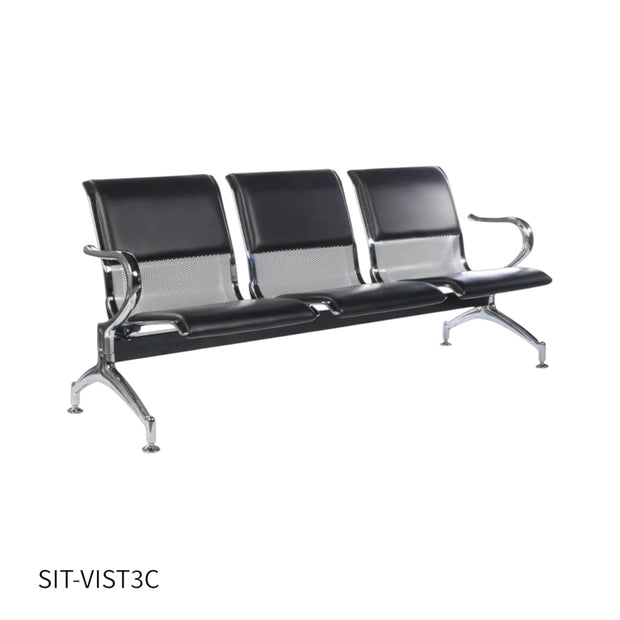 Silla SIT de 3 Asientos con Cojín para sala de Espera con brazo. Color Gris y Negro. SIT-VIST3C