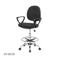 Silla SIT Cajero o Secretarial, tela de malla, alta con anillo para pie, neumático de altura. Color Negro, Peso: 250Lbs
