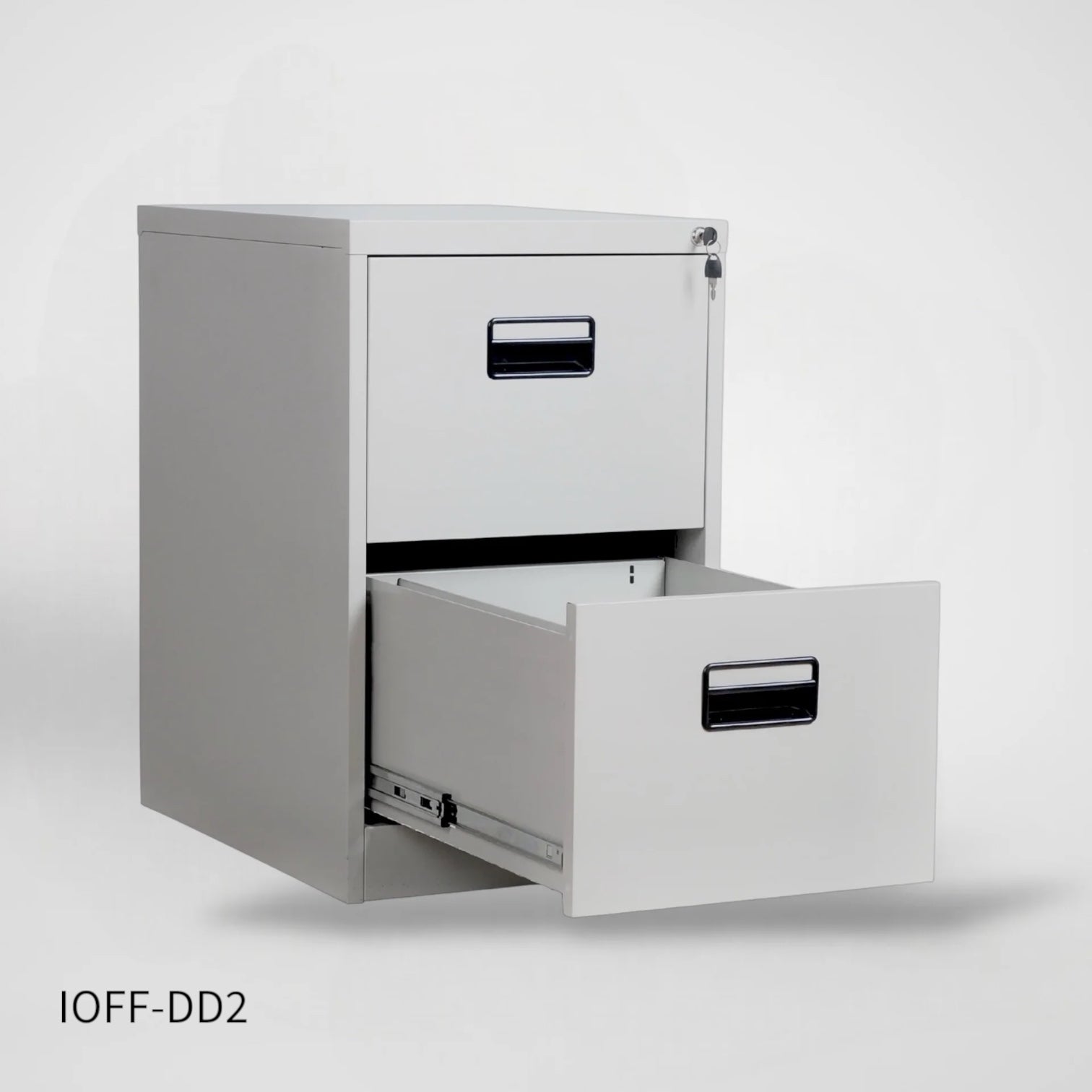 Archivero Vertical iOffice, 2 Cajones, Acero, Color gris claro, Cerradura con 2 llaves. IOFF-DD2