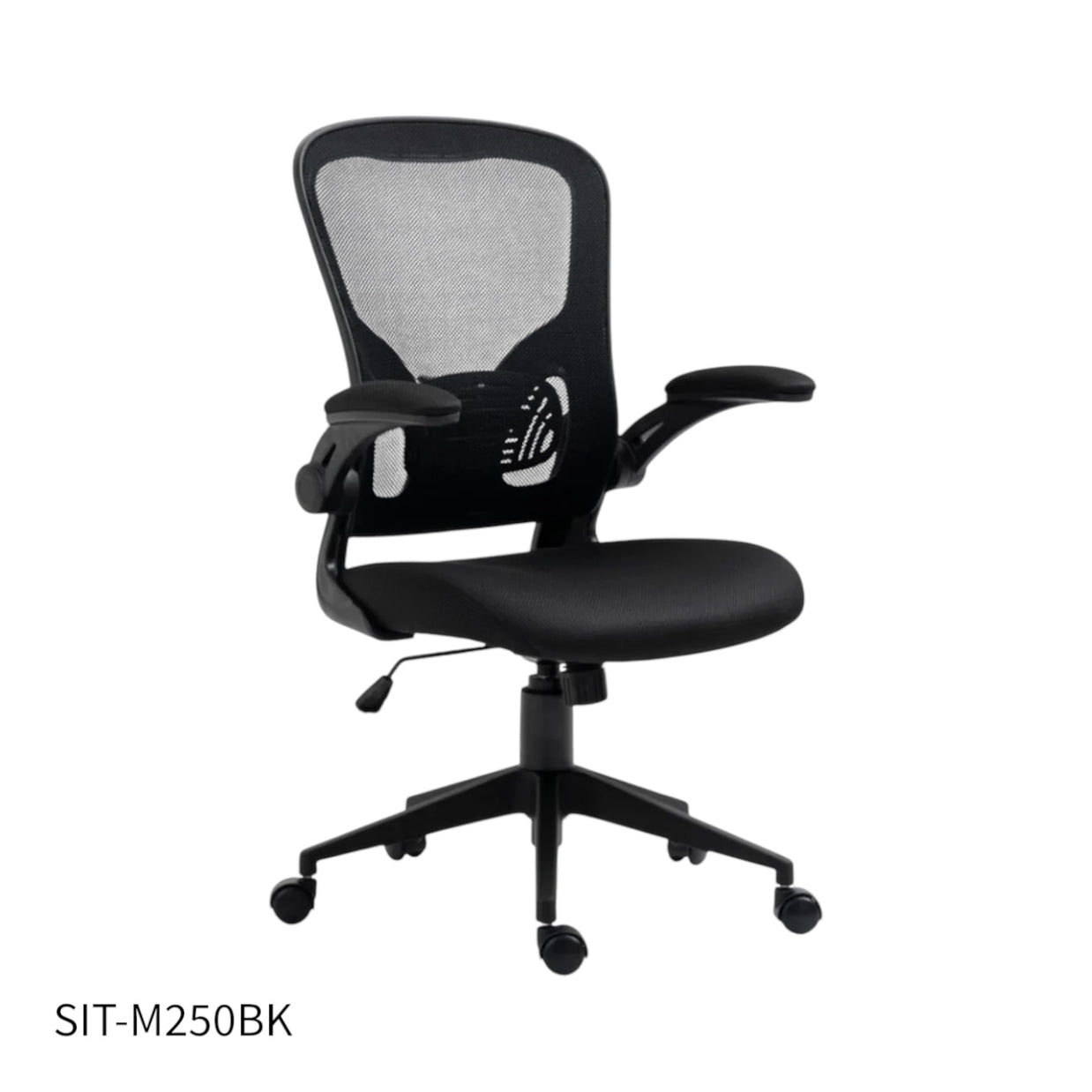 Silla SIT Ejecutiva, respaldar medio, superficie de nylon, reposabrazos ajustables. Color Negro y Gris. Peso: 200Lbs. SIT-M250