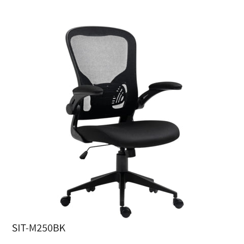 Silla SIT Ejecutiva, respaldar medio, superficie de nylon, reposabrazos ajustables. Color Negro y Gris. Peso: 200Lbs. SIT-M250
