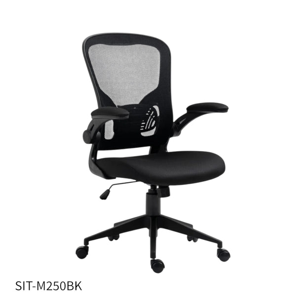 Silla SIT Ejecutiva, respaldar medio, superficie de nylon, reposabrazos ajustables. Color Negro y Gris. Peso: 200Lbs. SIT-M250