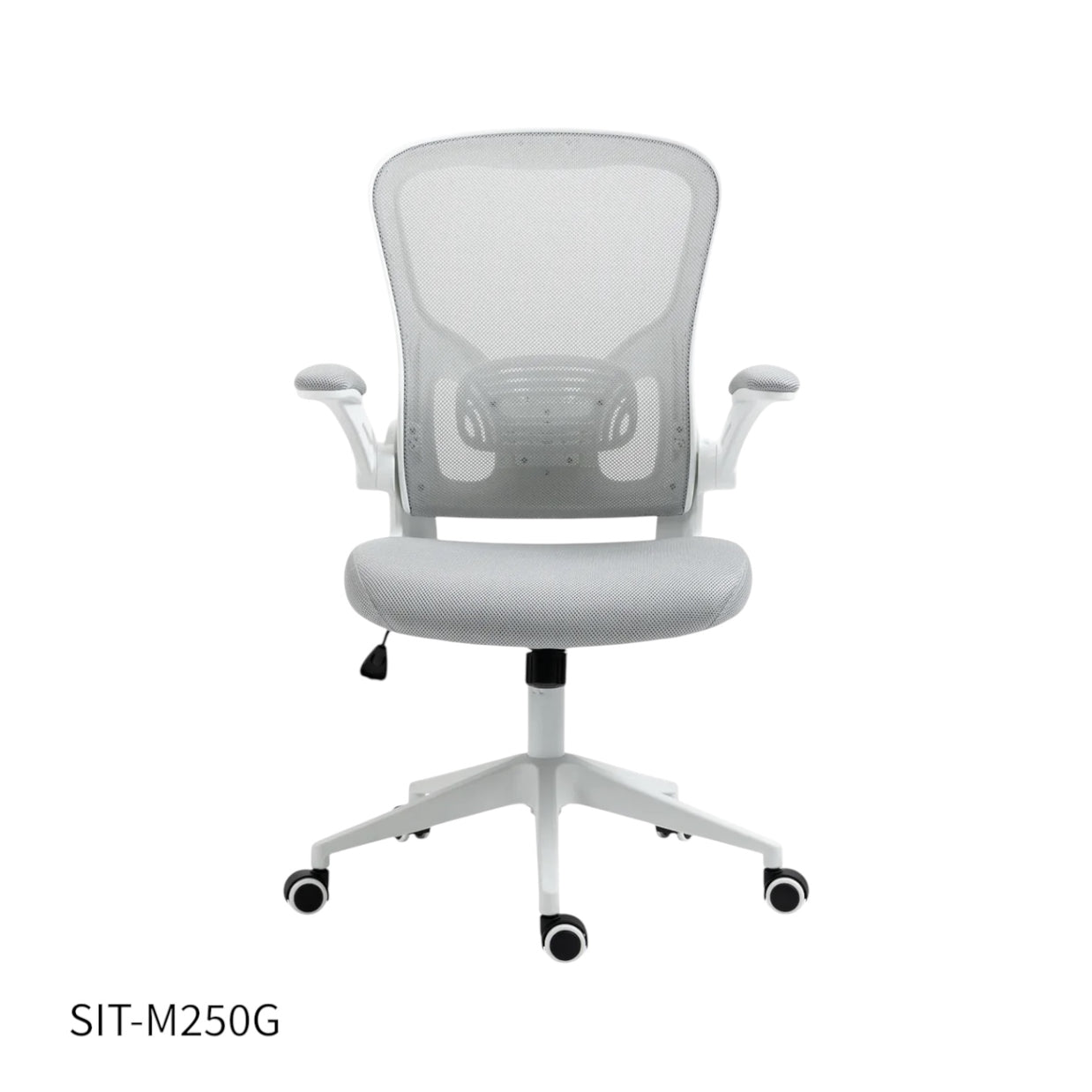 Silla SIT Ejecutiva, respaldar medio, superficie de nylon, reposabrazos ajustables. Color Negro y Gris. Peso: 200Lbs. SIT-M250