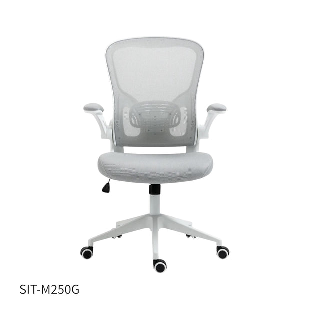 Silla SIT Ejecutiva, respaldar medio, superficie de nylon, reposabrazos ajustables. Color Negro y Gris. Peso: 200Lbs. SIT-M250