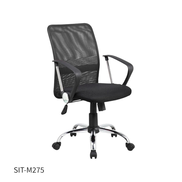 Silla SIT Ejecutiva, base cromada, apoyo acolchonado. Color Negro. Peso: 200Lbs. SIT-M275