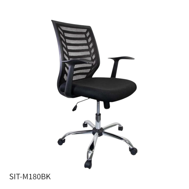 Silla SIT Ejecutiva, tejido de malla negro y azul, Base Cromada, Color Negro y Azul. Peso: 200Lbs. SIT-M180