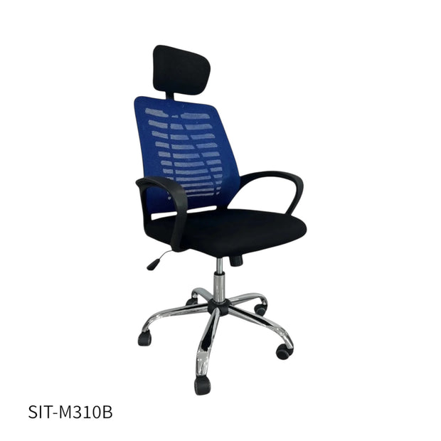 Silla SIT Ejecutiva, base cromada, Color Negro y Azul. Peso: 200Lbs. SIT-M310