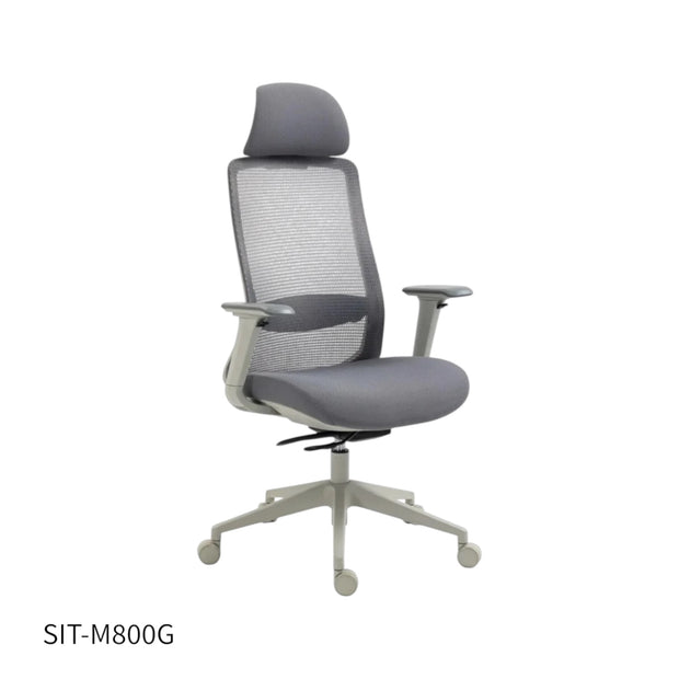 Silla SIT Gerencial, respaldo medio, acolchonada, ajuste de altura. Color Negro y Gris. Peso: 250Lbs. SIT-M800