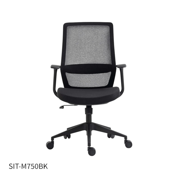 Silla SIT Ejecutiva, respaldo de malla, soporte lumbar ajustable, brazos fijos. Peso: 250 Lbs.SIT-M750