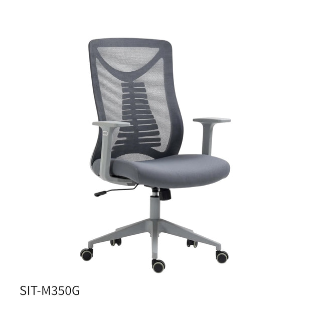 Silla SIT Ejecutiva, malla negra, inclinación flexible, ruedas de goma, apoyo lumbar. Peso: 250 Lbs. SIT-M350