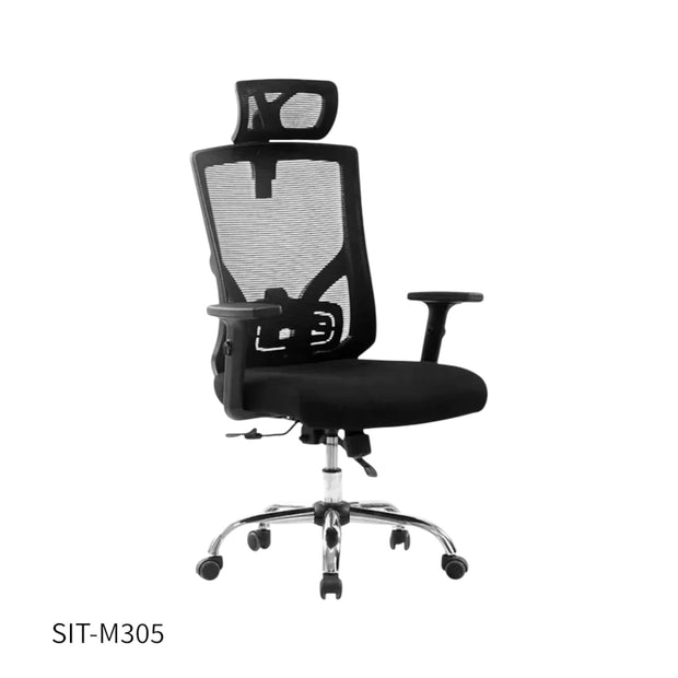 Silla SIT Ejecutiva, Respaldo alto, cojín lumbar, altura ajustable. Color Negro. Peso: 250Lbs. SIT-M305