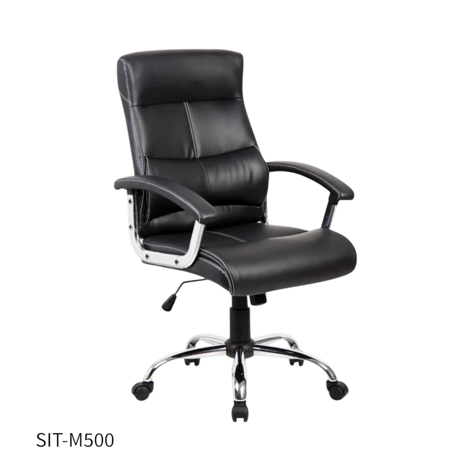 Silla SIT Gerencial con Brazos cromados acolchonados. Color Negro. Peso: 250Lbs. SIT-M500