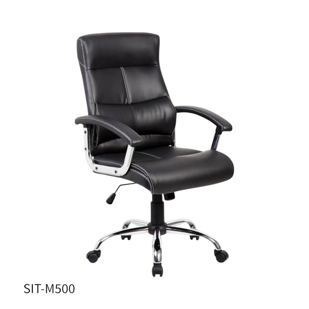 Silla SIT Gerencial con Brazos cromados acolchonados. Color Negro. Peso: 250Lbs. SIT-M500