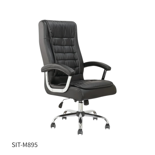 Silla SIT Gerencial, vinil sintético, reposa brazos acolchonados, reposa cabeza, soporte lumbar. Color Negro. Peso: 270Lbs. SIT-M895