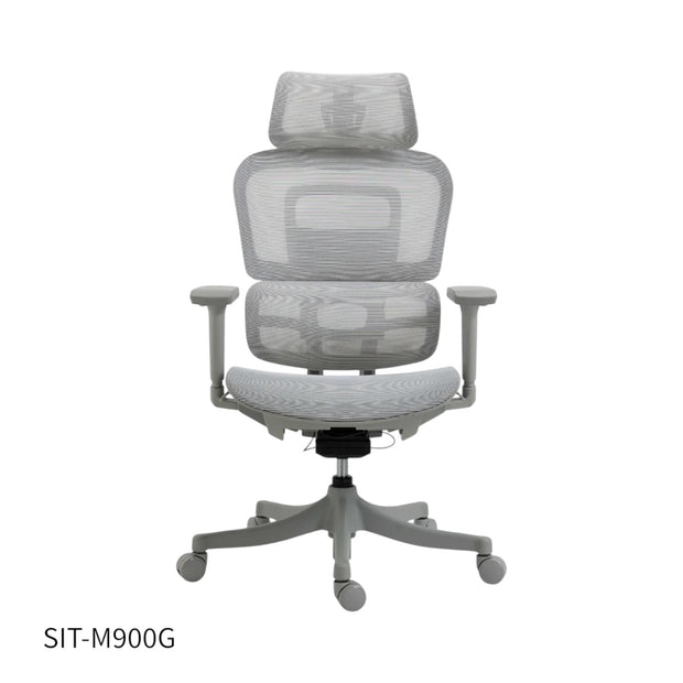Sillas SIT Gerencial, reposacabezas, altura ajustable, bloqueo de asiento, color Negro y Gris. Peso: 300 Lbs. SIT-M900