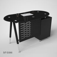 Escritorio de Oficina SIT, Base Ovalada, Vidrio Templado, 3 cajones, Color Blanco y Color Negro. SIT-D390