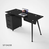 Escritorio de Oficina SIT, base cuadrada, vidrio templado, 3 cajones, base metálica. Color Blanco y Color Negro.