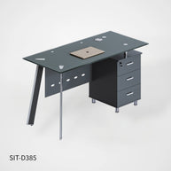 Escritorio de Oficina SIT, base cuadrada, vidrio templado, 3 cajones, base metalica, Color Griș Plomo. SIT-D385