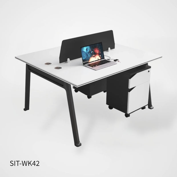 Estación de Trabajo (Workstation) SIT, 2 Módulos, 1 Gaveta+1 Almacenamiento, Panel Privado, Pasacable, Color Blanco + Gris Oscuro. SIT-WK42