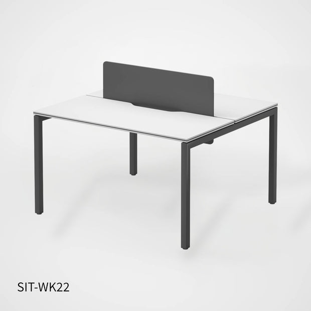 Estación de Trabajo (Workstation) SIT, 2 Módulos, sin cajones, Panel Privado, Pasacable, Color Blanco+Gris Oscuro. SIT-WK22