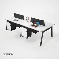 Estación de Trabajo (Workstation) SIT, 4 Módulos, 1 Gaveta+1 Almacenamiento, Panel Privado, Pasacable, Color Blanco+Gris Oscuro. SIT-WK44
