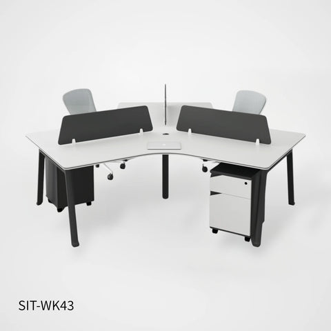Estación de Trabajo (Workstation) SIT, 3 Módulos, 1 Gaveta+1 Almacenamiento, Panel Privado, Pasacable, Color Blanco+Gris Oscuro. SIT-WK43