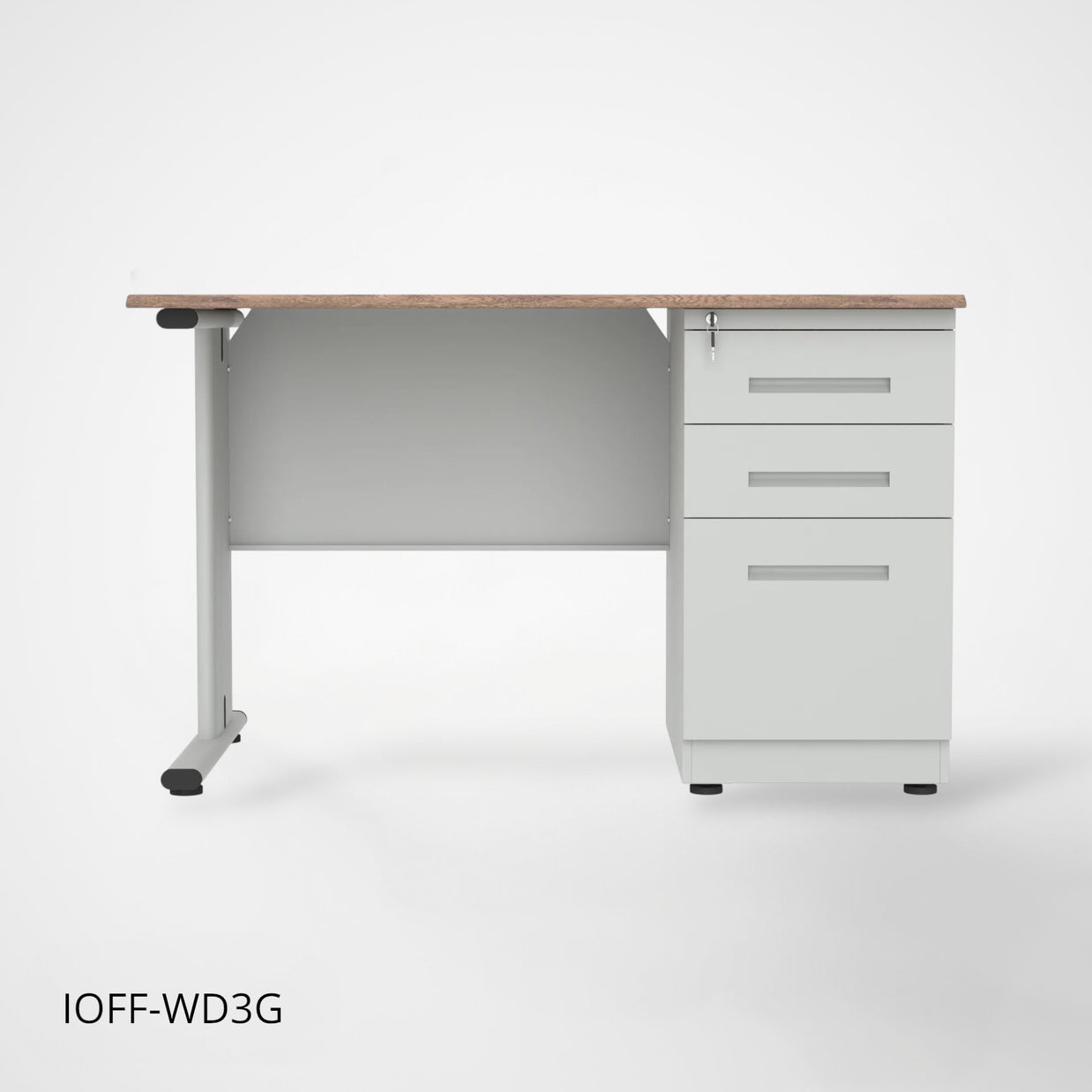 Escritorio de Oficina iOffice de Acero, Tablero MFC, Gris Claro+Top Cafe, 3 Gavetas. IOFF-WD3G