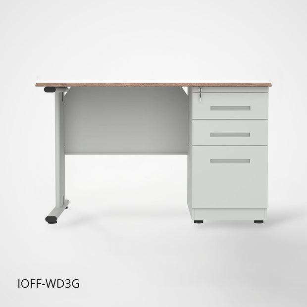 Escritorio de Oficina iOffice de Acero, Tablero MFC, Gris Claro+Top Cafe, 3 Gavetas. IOFF-WD3G