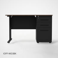 Escritorio de Oficina iOffice de Acero, Tablero MFC, Color Negro+Top Cafe, 3 Gavetas. IOFF-WD3BK