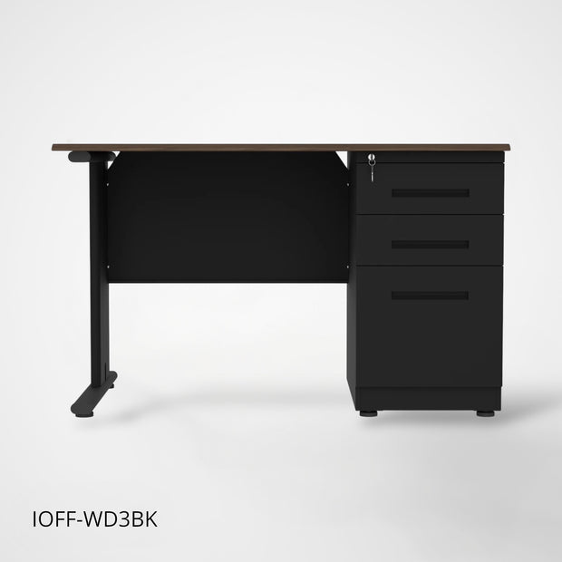 Escritorio de Oficina iOffice de Acero, Tablero MFC, Color Negro+Top Cafe, 3 Gavetas. IOFF-WD3BK