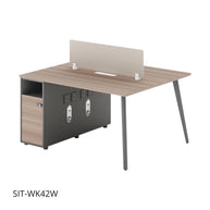 Estación de Trabajo SIT (Workstation) 2 Módulos, 2 Gavetas, Almacenamiento, Panel Privado, Pasacables, Base Metálica. Color Café + Gris. SIT-WK42W.