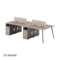 Estación de Trabajo SIT (Workstation) 4 Módulos, 2 Gavetas, Almacenamiento, Panel Privado, Pasacables, Base Metálica. Color Café + Gris. SIT-WK44W.