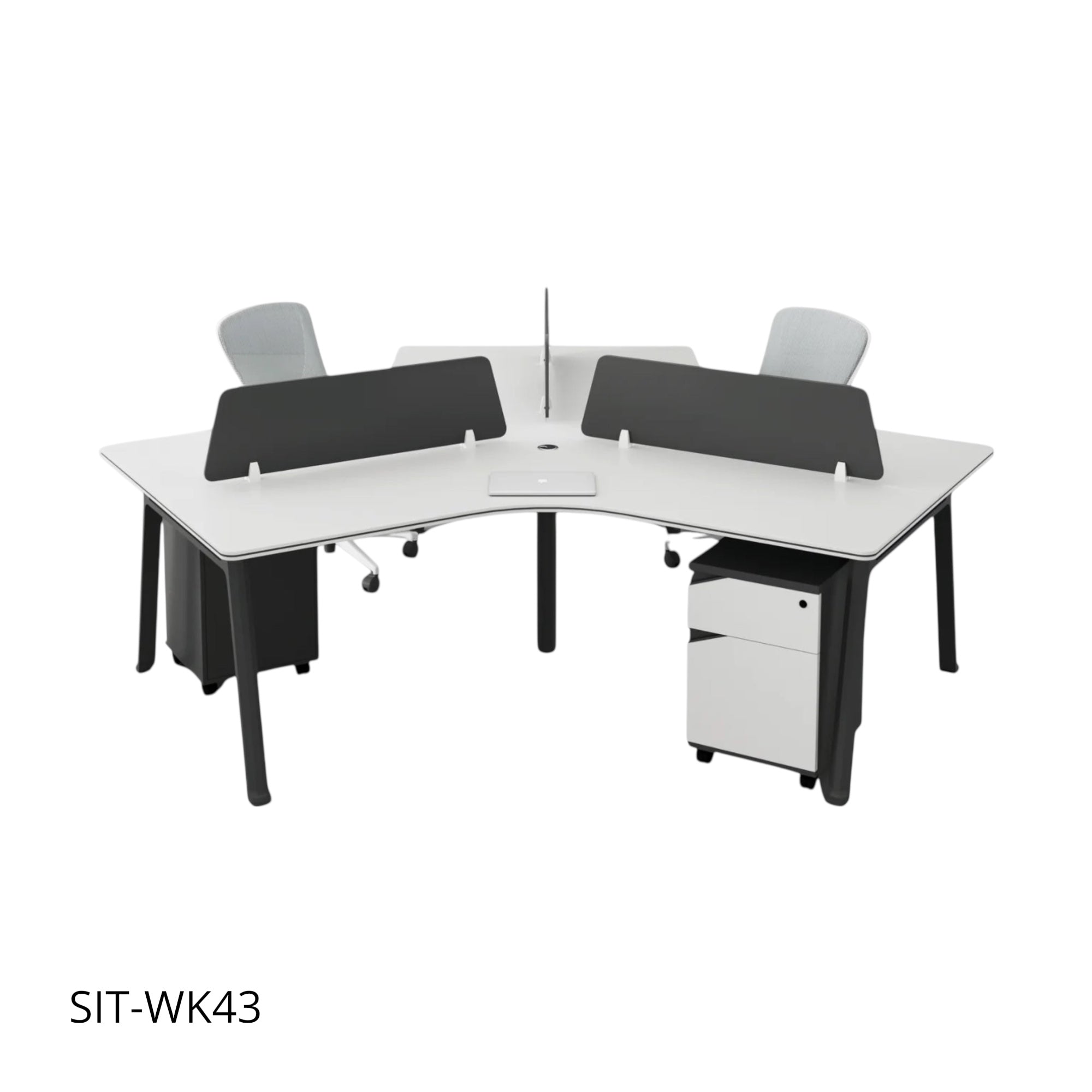 Estación de Trabajo (Workstation) SIT, 3 Módulos, 1 Gaveta+1 Almacenamiento, Panel Privado, Pasacable, Color Blanco+Gris Oscuro. SIT-WK43