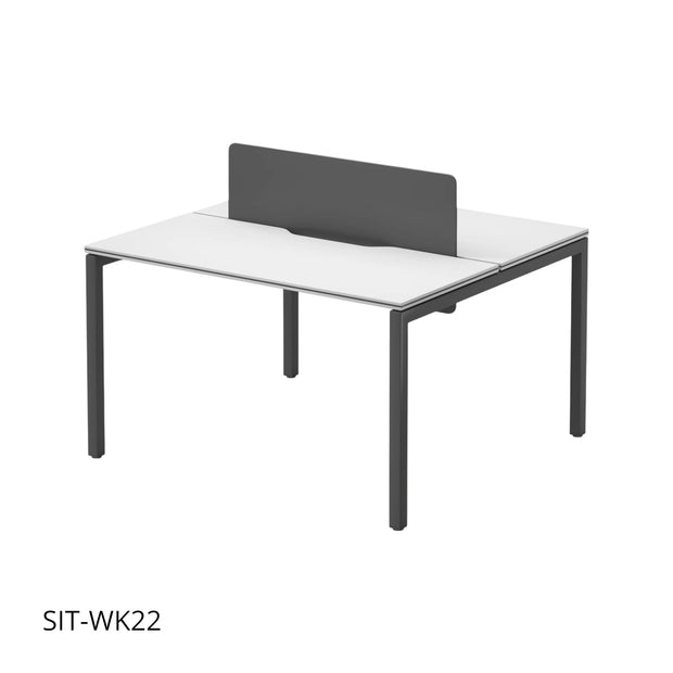 Estación de Trabajo (Workstation) SIT, 2 Módulos, sin cajones, Panel Privado, Pasacable, Color Blanco+Gris Oscuro. SIT-WK22